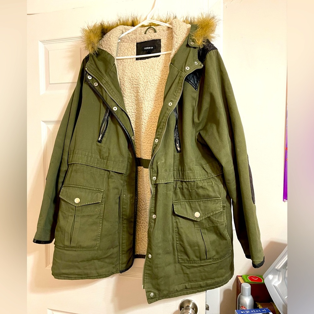 Torrid green coat with good size 3